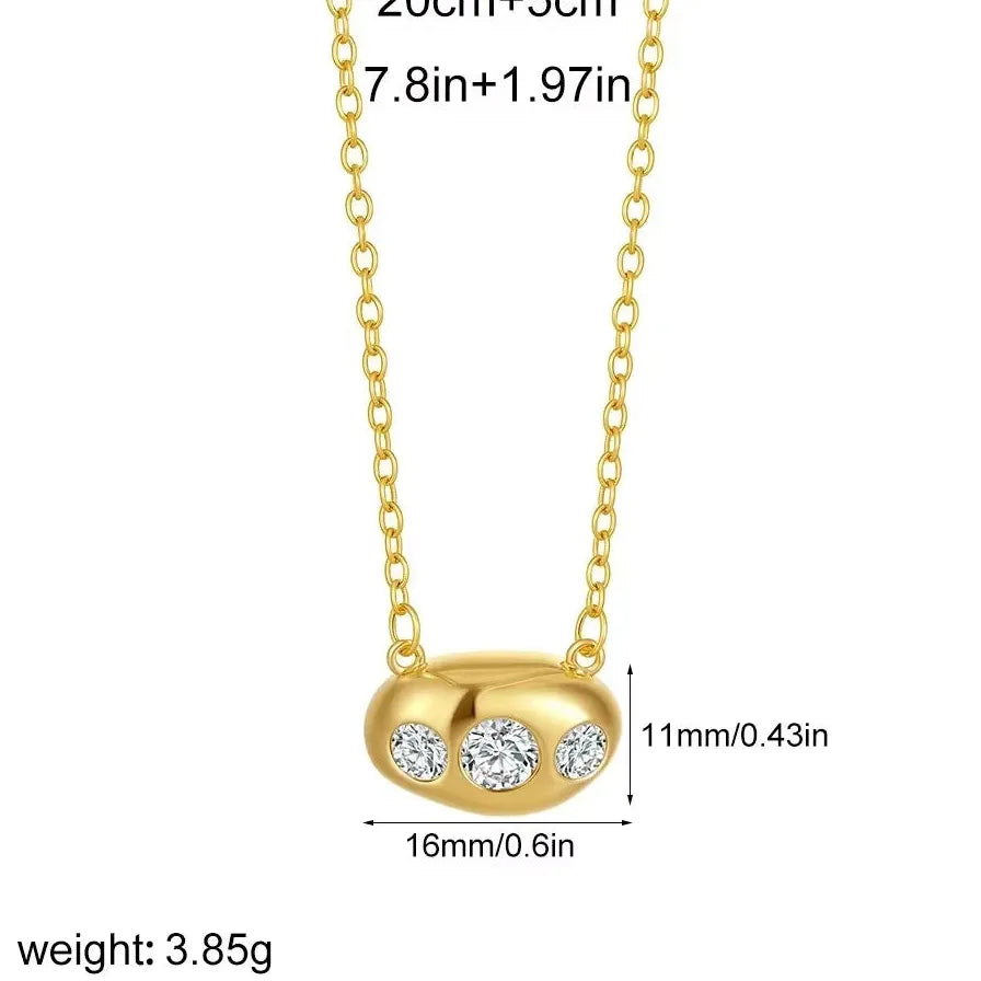 Geometric Oval Cubic Zirconia Stud Earrings and White Crystal Pendant Necklace