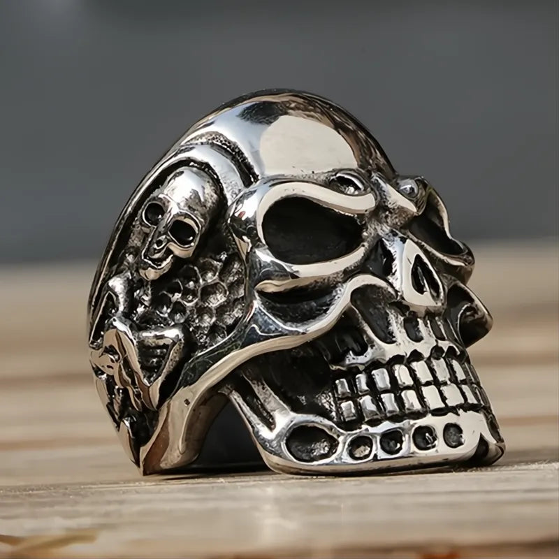 Kapala Skull Ring Men Boys 316L Stainless Steel Gothic Biker Neo-Gothic Motor Ring 7-14
