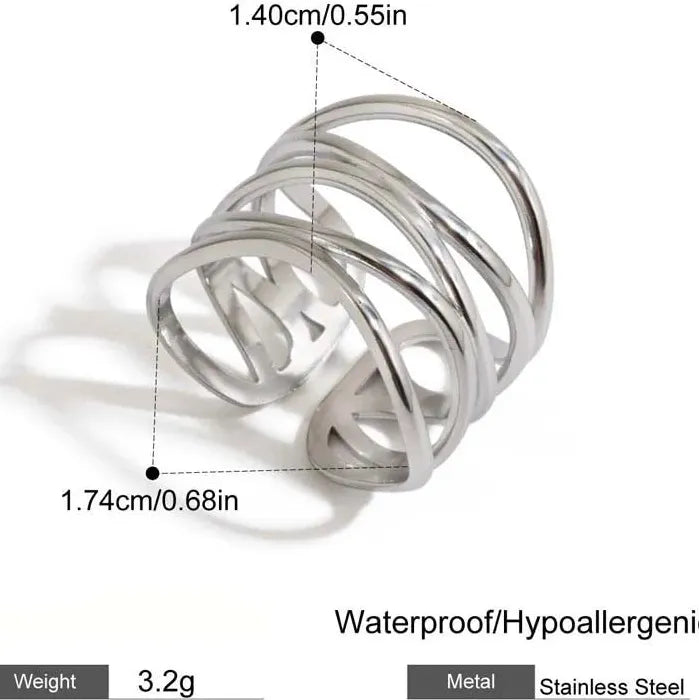 Adjustable Stainless Steel Gold Geometric Irregular Line Mood Tracking Ring for Women
