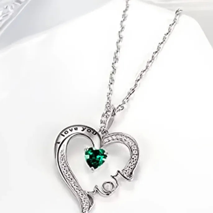 Mother's Day Copper Alloy Necklace with Green Cubic Zirconia Letter Pendant Gift
