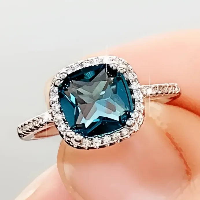 Classic Cushion Shape Blue Cubic Zirconia Women’s Wedding Anniversary Ring