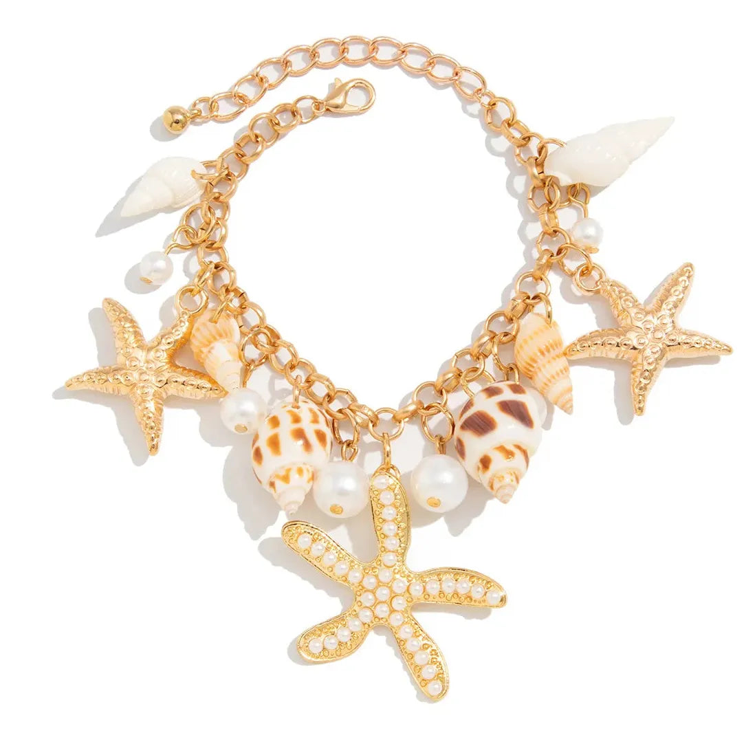 Handmade 18k Gold Plated Starfish Shell Pearl Bracelet Boho Beach Jewelry Charm