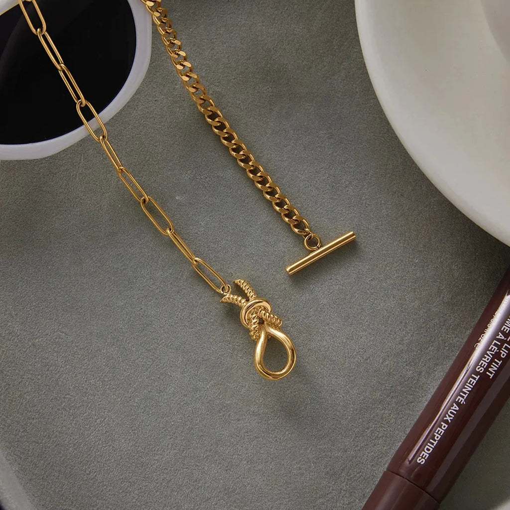 18k Gold Plated Stainless Steel Knot Necklace Waterproof Snake Chain Jewelry