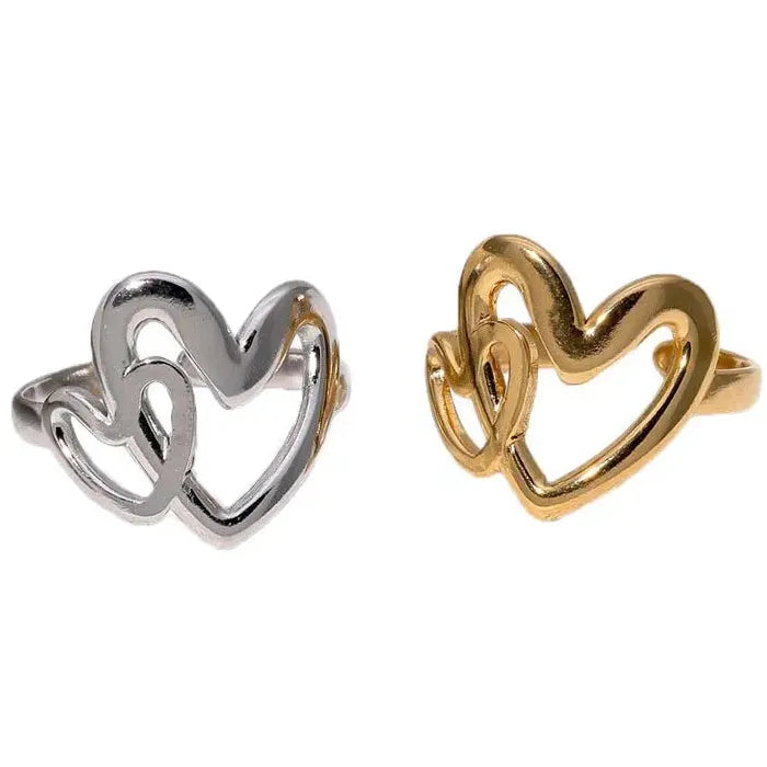 Adjustable Stainless Steel Open Heart Ring for Women Men Romantic Gift Jewelry