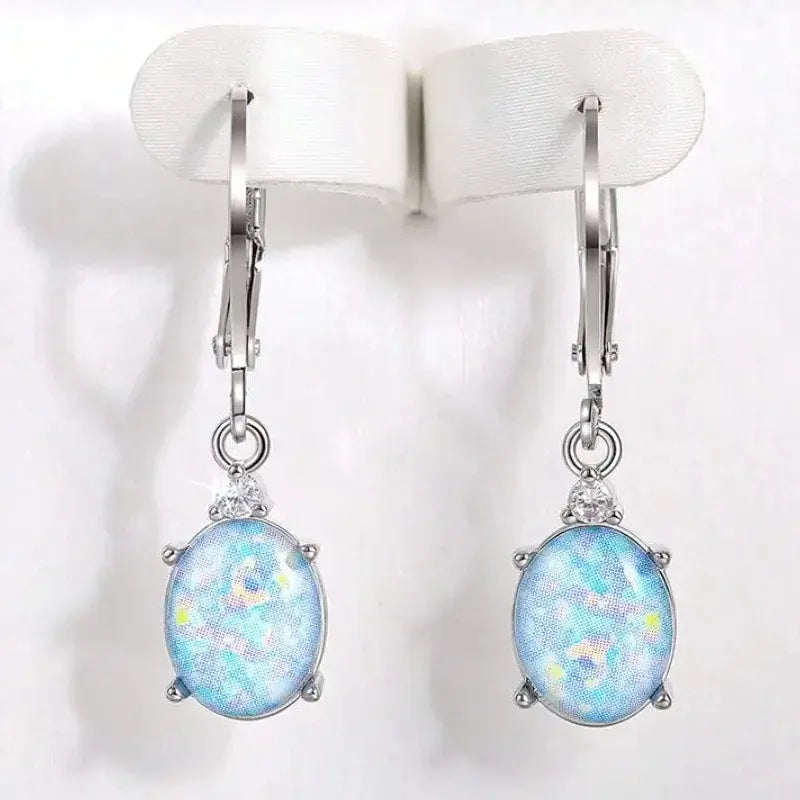 Copper Oval Cut Blue White Water Drop Dangle Earrings for Women Bohemian Jewelry