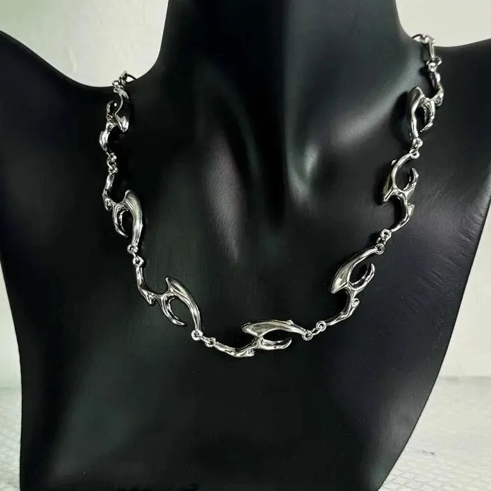 2025 Punk Silver Thorny Choker Necklace Unisex Hip Hop Rock Flame Jewelry