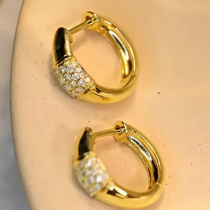 Gold Small Circle Hoop Earrings with Cubic Zirconia for Women Copper Alloy
