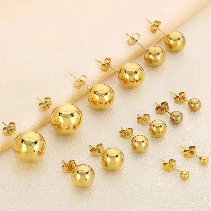 Gold Stainless Steel Hollow Ball Stud Earrings for Women Wedding Jewelry