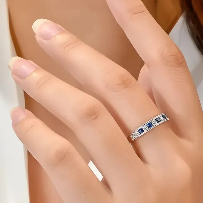 Blue White Cubic Zirconia Brass Eternity Wedding Band Ring for Women