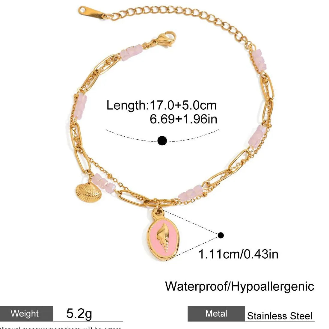 Stainless Steel Summer Beach Conch Shell Starfish Charm Bracelet Women