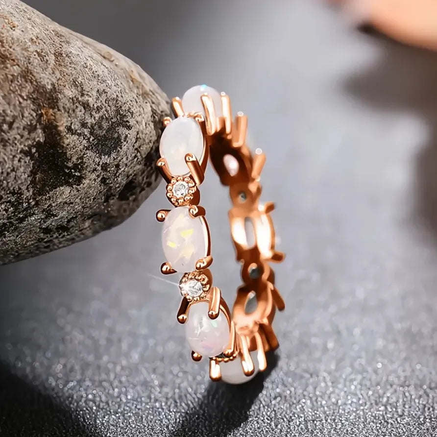 Geometric Imitation Opal Statement Ring for Women Daily Wear Gift Jewelry