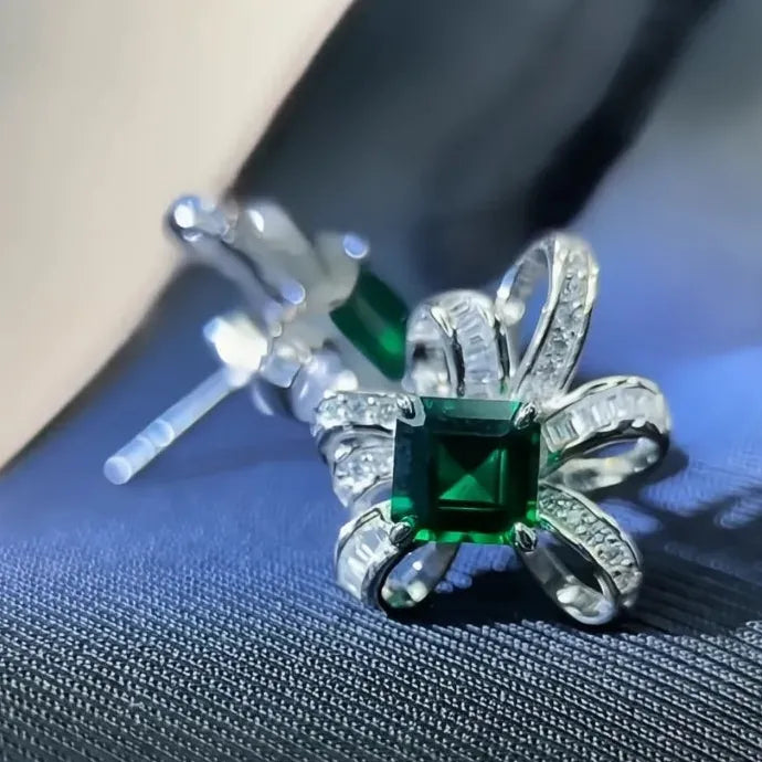 Knot Design Women’s Copper Alloy Stud Earrings with Green CZ for Wedding Party