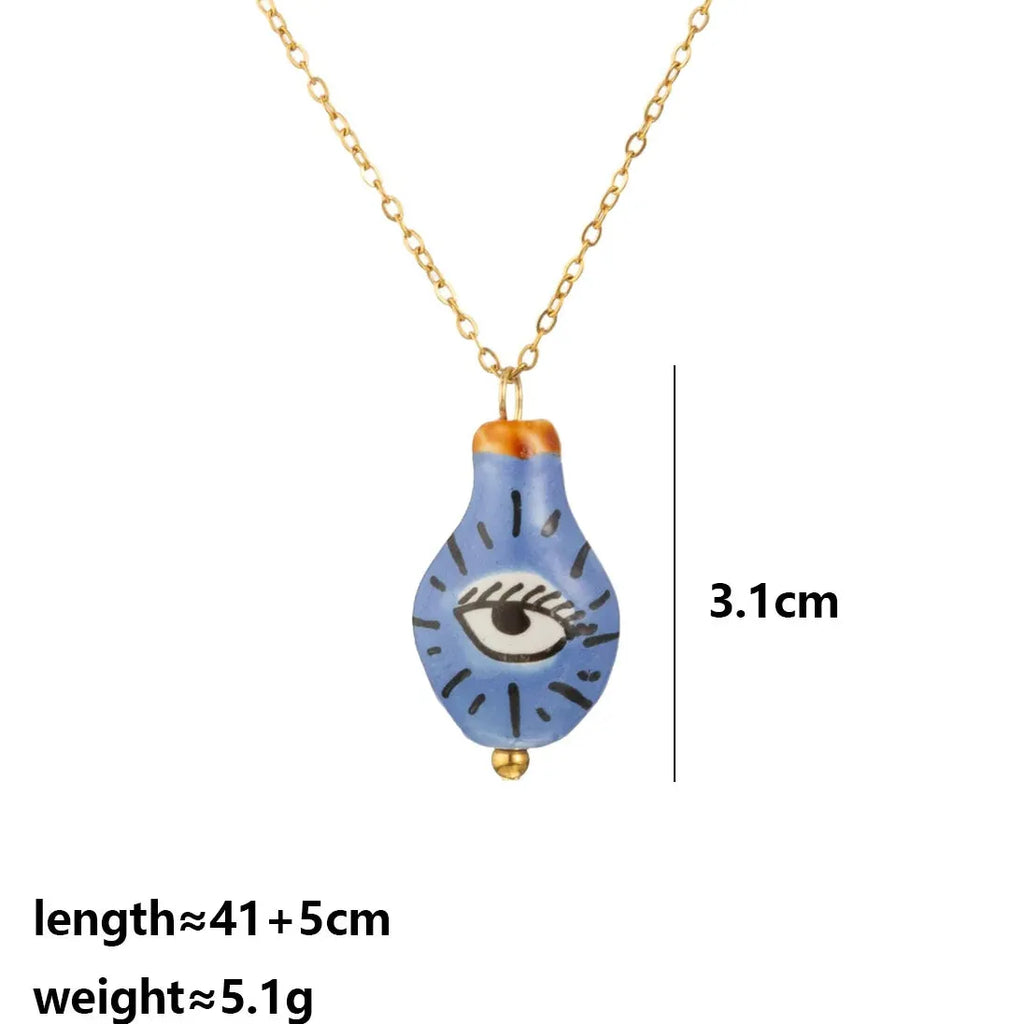 Stainless Steel Geometric Moon Heart Evil Eye Pendant Necklace for Women Jewelry