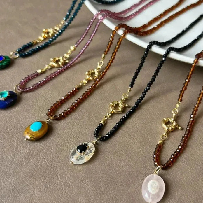 2026 Handmade Stainless Steel Natural Stone Pendant Necklace Colored Beads