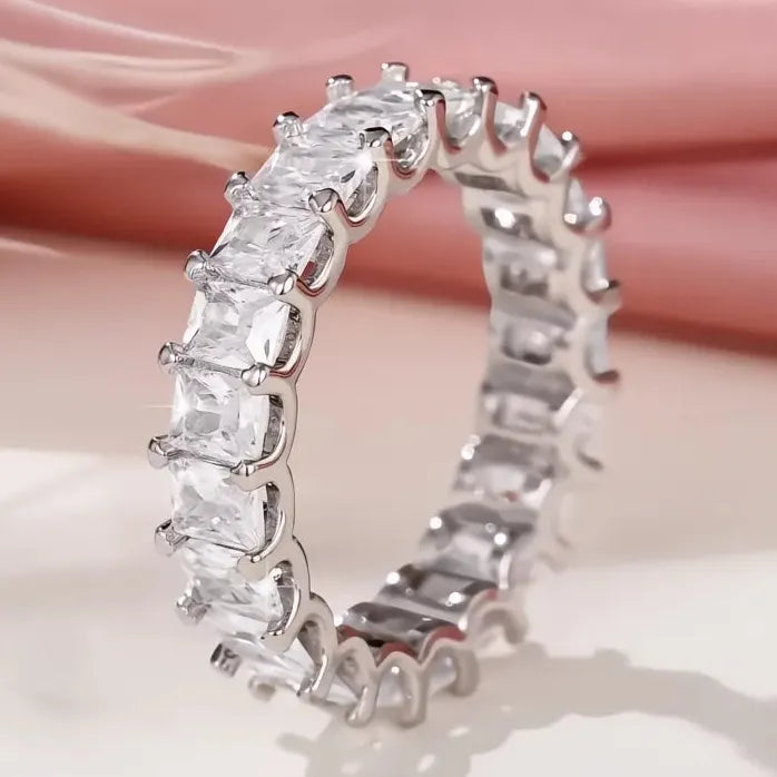 Crystal Pink CZ Geometric Promise Ring Women’s Wedding Band Brass Jewelry