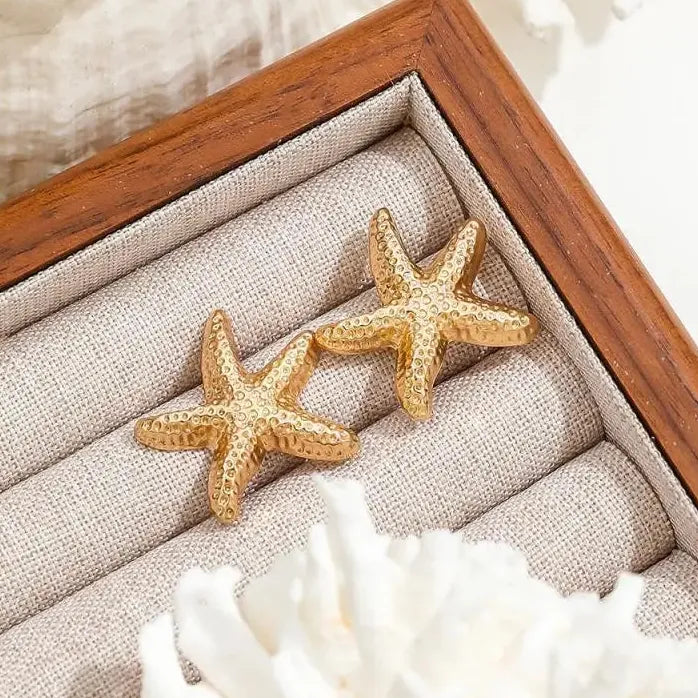 Vintage Gold Starfish Stud Earrings for Women Ocean Jewelry Celestial Gift