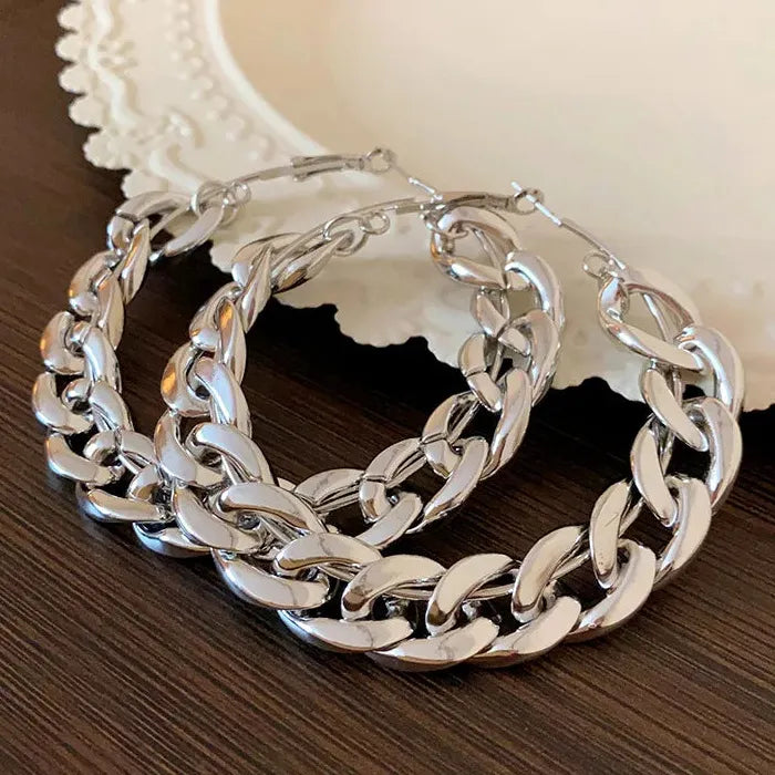 Vintage Zinc Alloy Punk Large Twisted Hoop Earrings for Women
