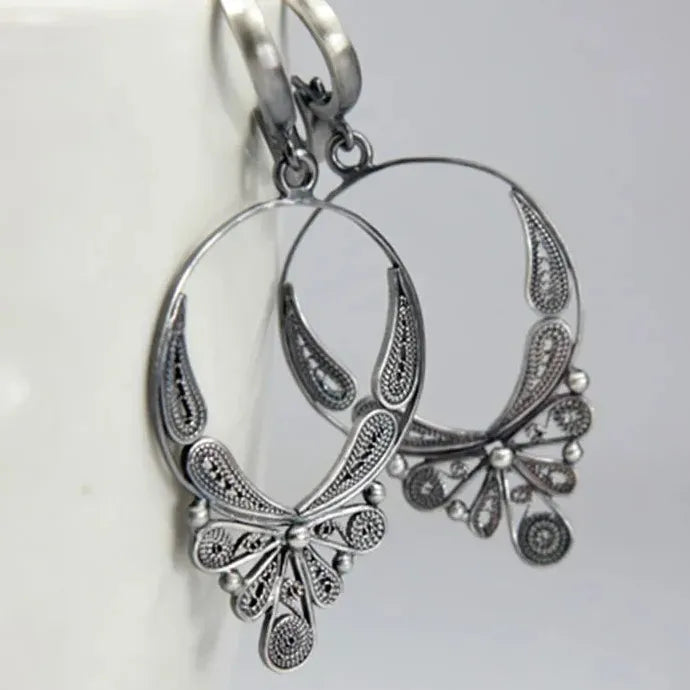 Silver Metal Dragonfly Earrings Vintage Hollow Dangle Zinc Alloy for Women