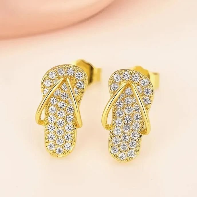 Trendy Geometric Slipper Stud Earrings for Women with Copper Alloy & Cubic Zirconia