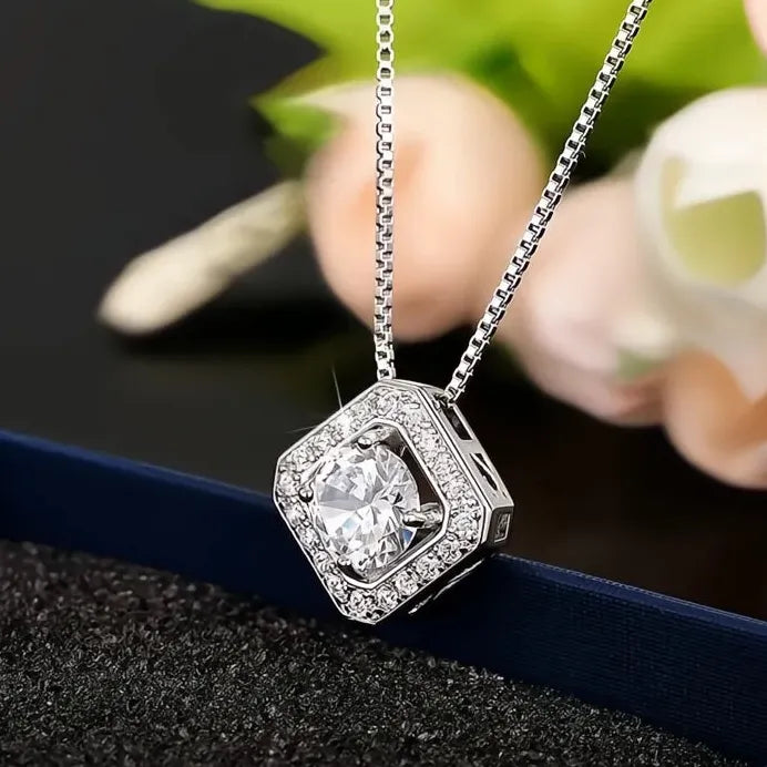 Square Cubic Zirconia Pendant Necklace for Women Wedding Anniversary Party