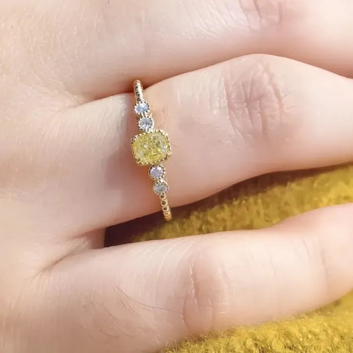 Geometric Yellow Cubic Zirconia Brass Women’s Ring Wedding Anniversary Jewelry