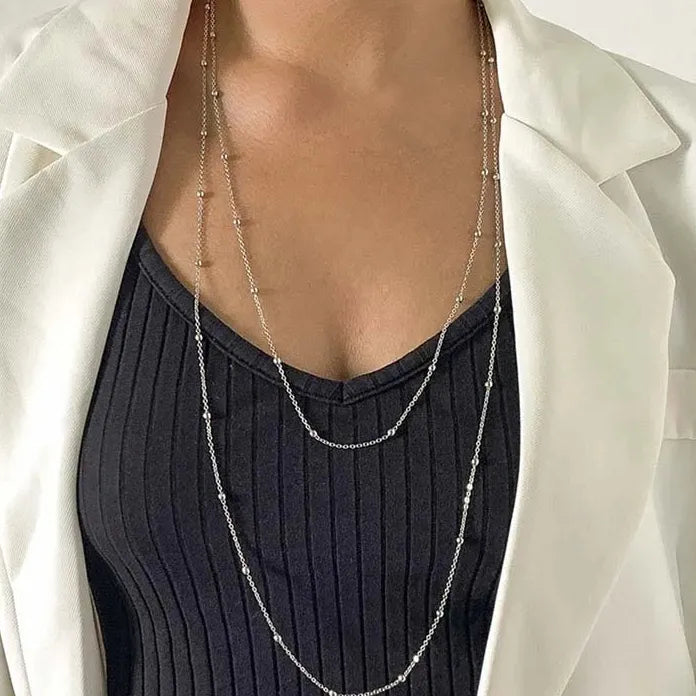 Vintage Silver Round Bead Multi-Layered Pendant Necklace for Women 2024