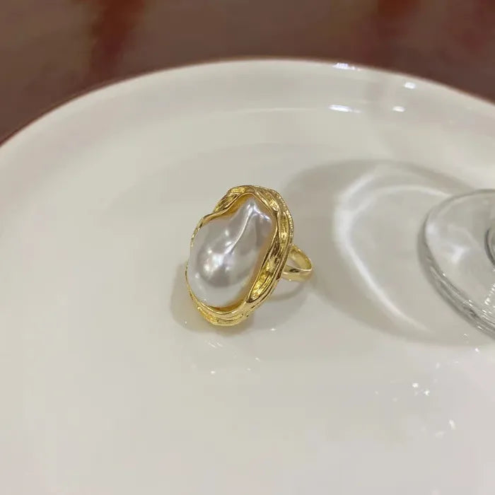 Vintage Geometrical Baroque Pearl Adjustable Ring for Women Fashion Jewelry