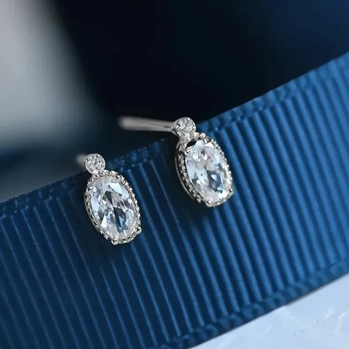 Mini Women Geometric Cubic Zirconia Stud Earrings White Red CZ Jewelry Party