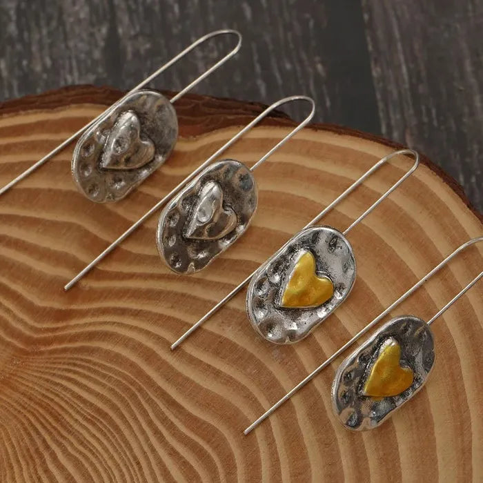 Vintage Heart Zinc Alloy Oval Drop Earrings for Women Romantic Gift