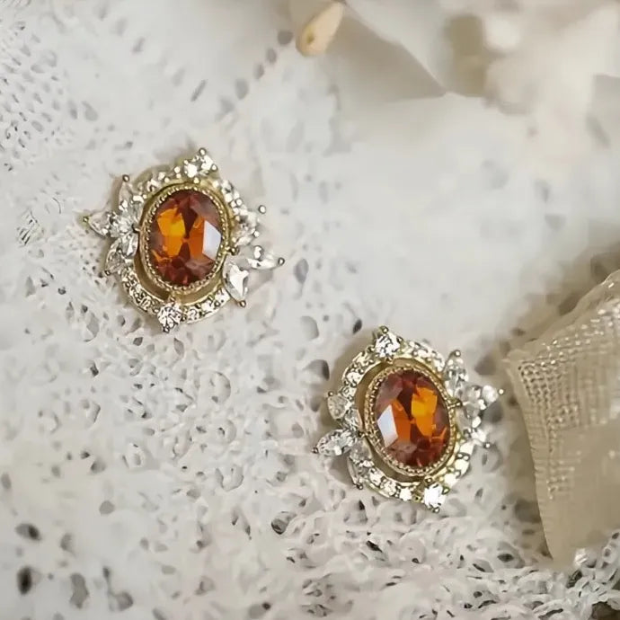 Gold Geometric Cubic Zirconia Stud Earrings Copper Alloy Luxury Wedding Jewelry