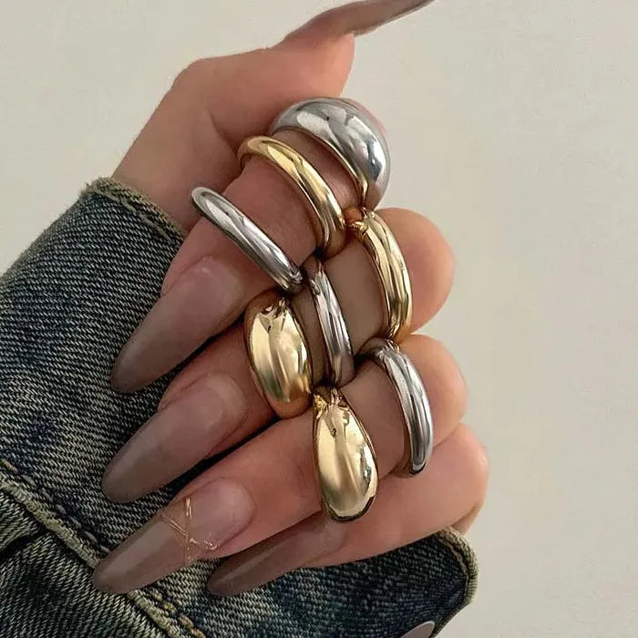 8Pcs Adjustable Vintage Gold Water Drop Mood Tracker Rings for Women Jewelry