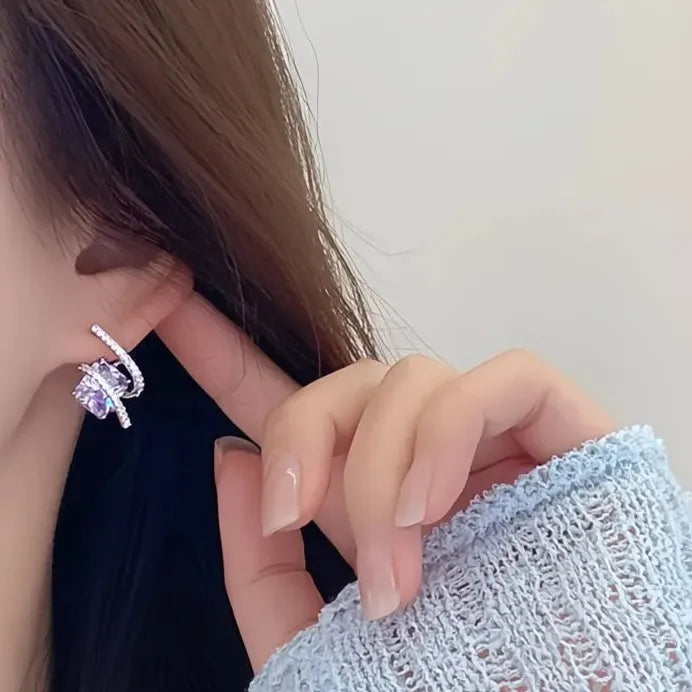 Purple Geometric Cubic Zirconia Stud Earrings for Women Bridal 2023