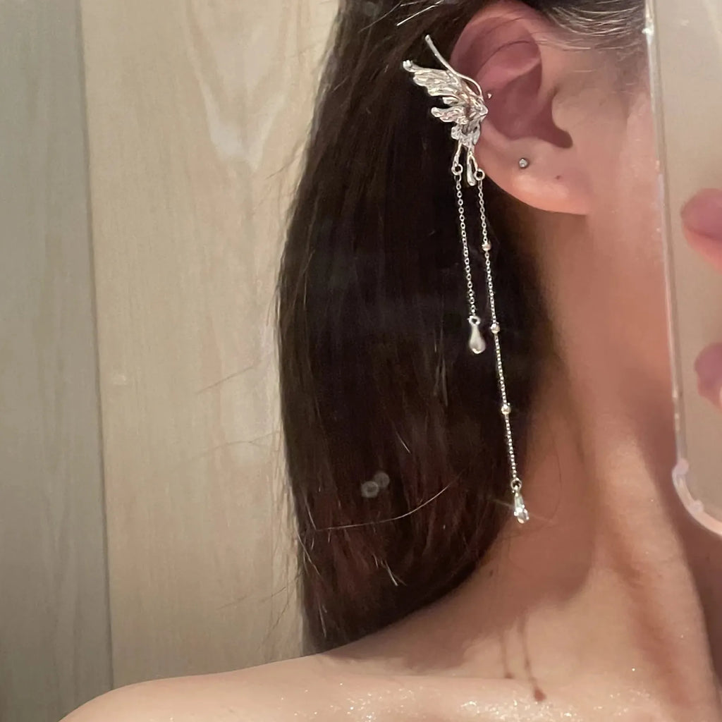 Long Tassel Clip Earrings for Women Girls Pearl Cubic Zirconia Fashion Jewelry