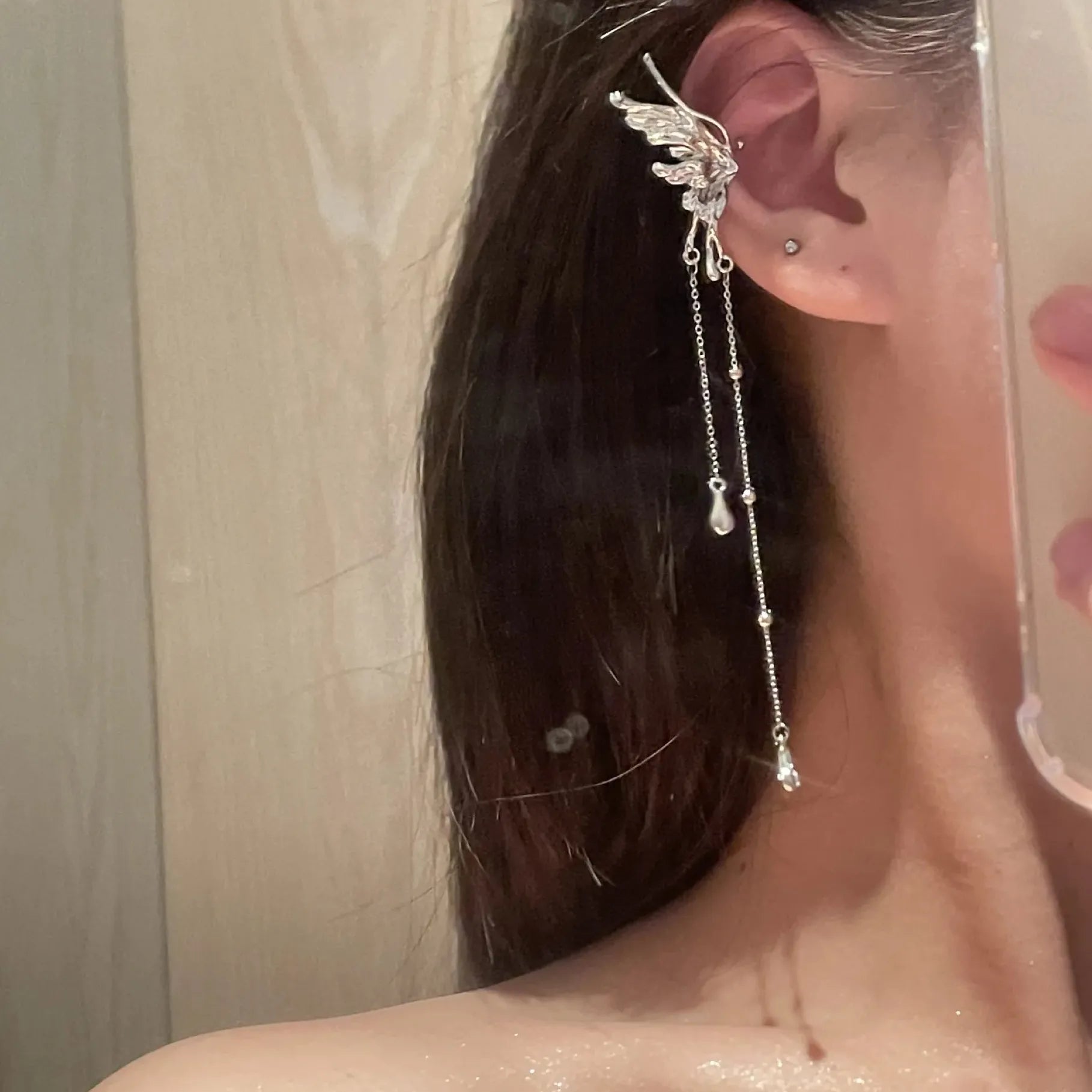 Long Tassel Clip Earrings for Women Girls Pearl Cubic Zirconia Fashion Jewelry