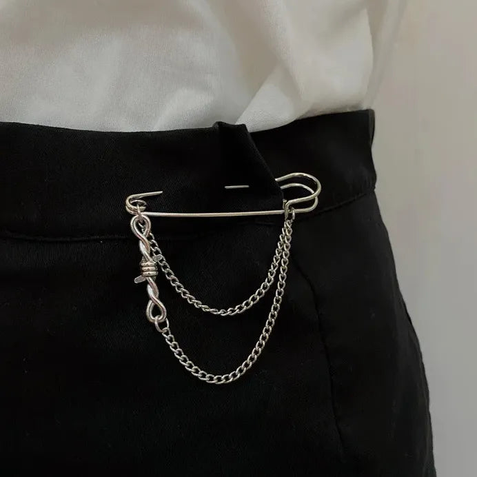 Korean Style Zinc Alloy Metal Butterfly Chain Brooch Pin for Men Women