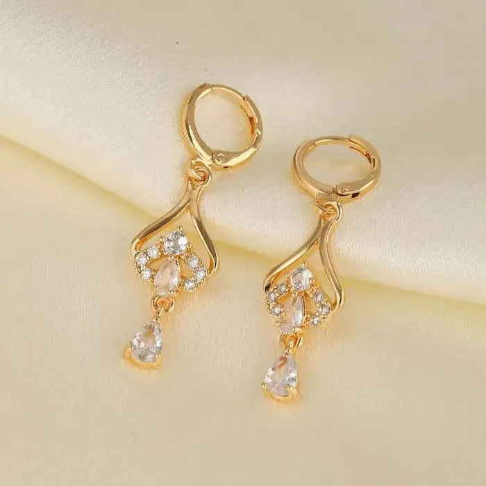 Copper Crown Water Drop Tassel Zircon Earrings for Women Long Geometric Jewelry