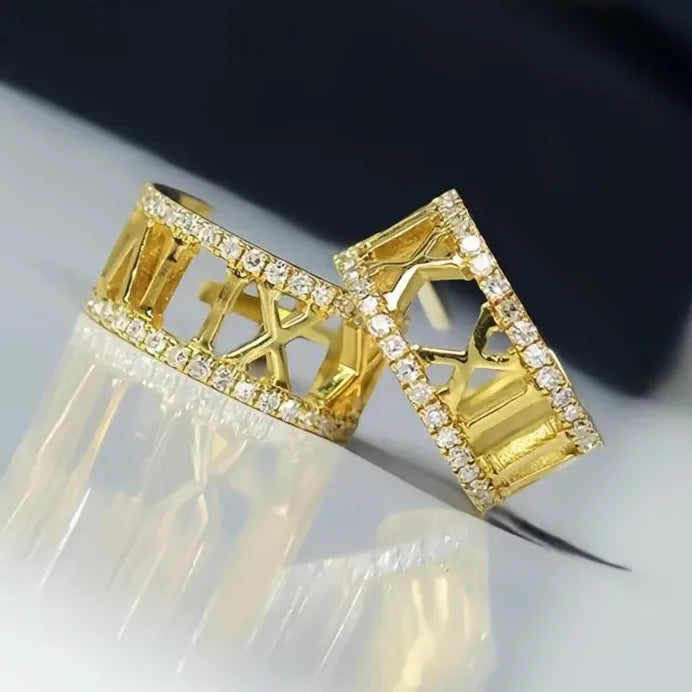 Trendy Women’s Hoop Earrings with Roman Numerals and Cubic Zirconia