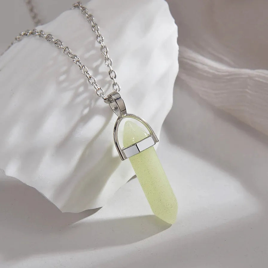 Pink Crystal Quartz Hexagonal Column Pendant Necklace for Women Jewelry