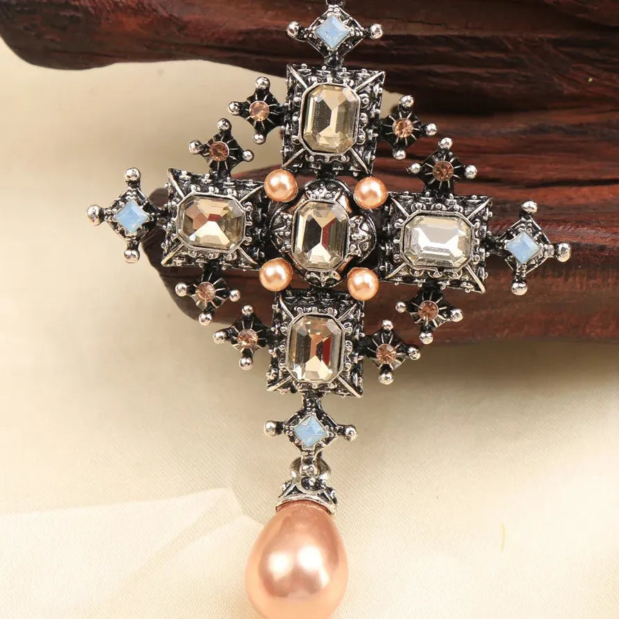 Classic Luxury Cross Tassel Brooch Pin Jewelry for Men and Women