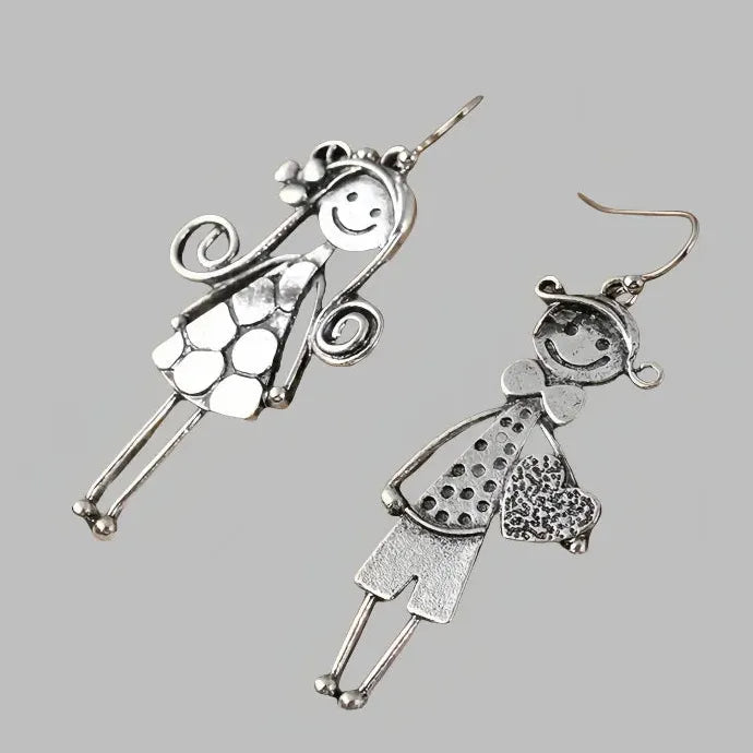 Creative Retro Minimalist Couple Character Zinc Alloy Metal Pendant Earrings for Women