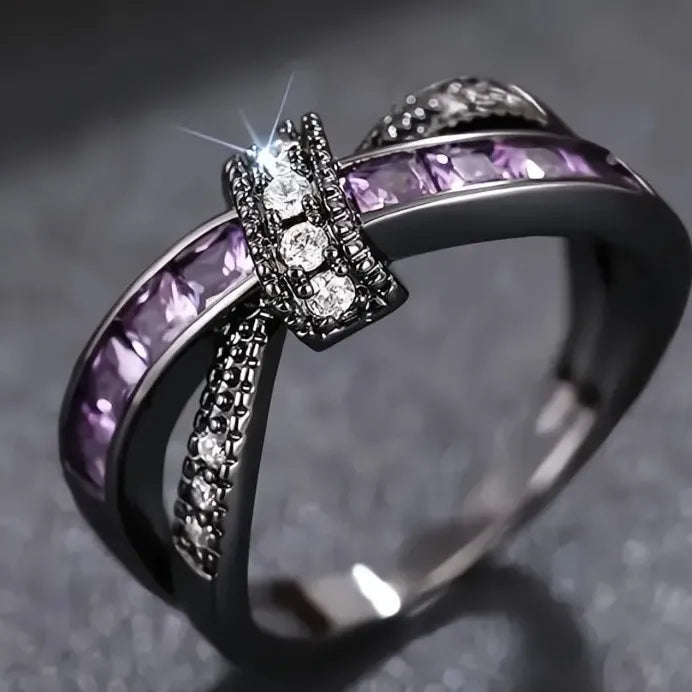 Elegant Bowknot Women’s Ring with Purple CZ Inlay for Party Fashion