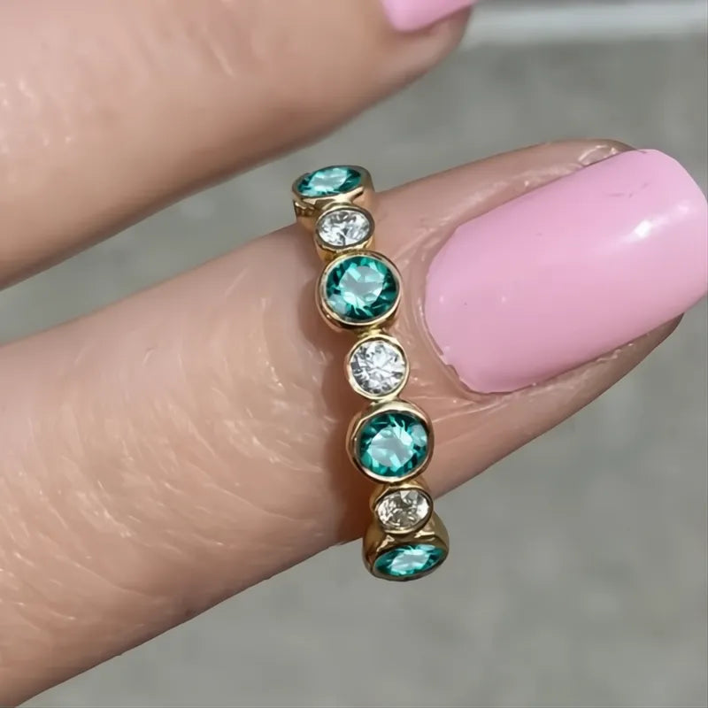 Trendy Round Cubic Zirconia Ring for Women Silver Gold Color Fashion Jewelry Daily Wear