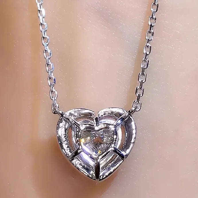 Wedding Heart Necklace Bride Crystal Cubic Zirconia Brass Alloy Jewelry