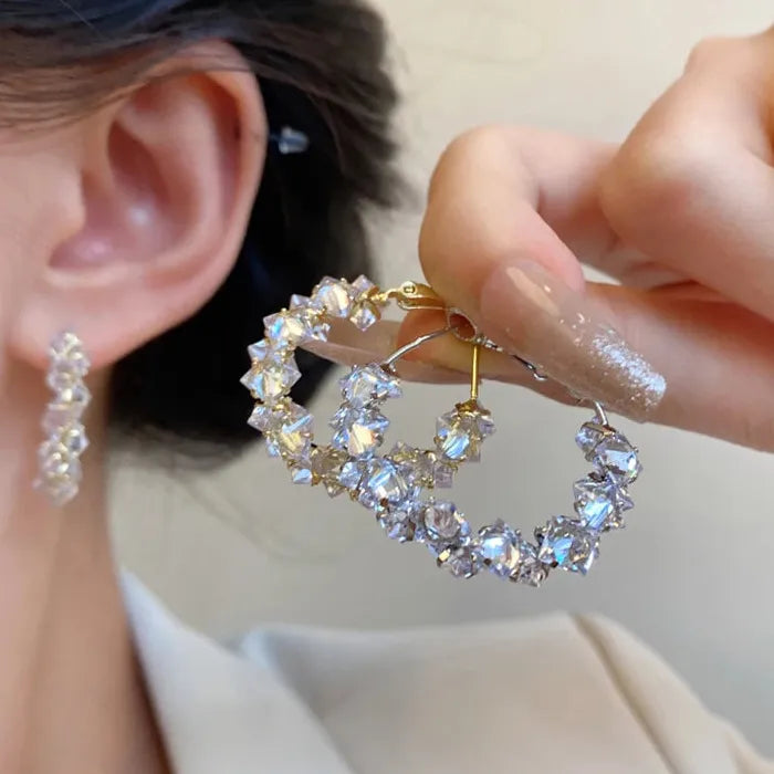 Crystal Geometric Copper Stud Earrings for Women Fashion Jewelry Gift