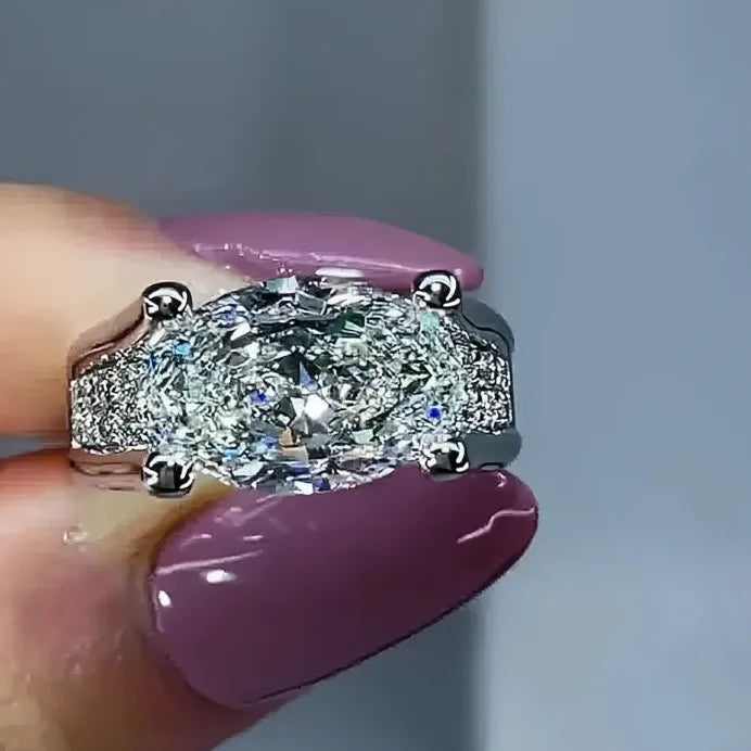 Silver Oval Cubic Zirconia Wedding Party Ring for Women Fashion Jewelry