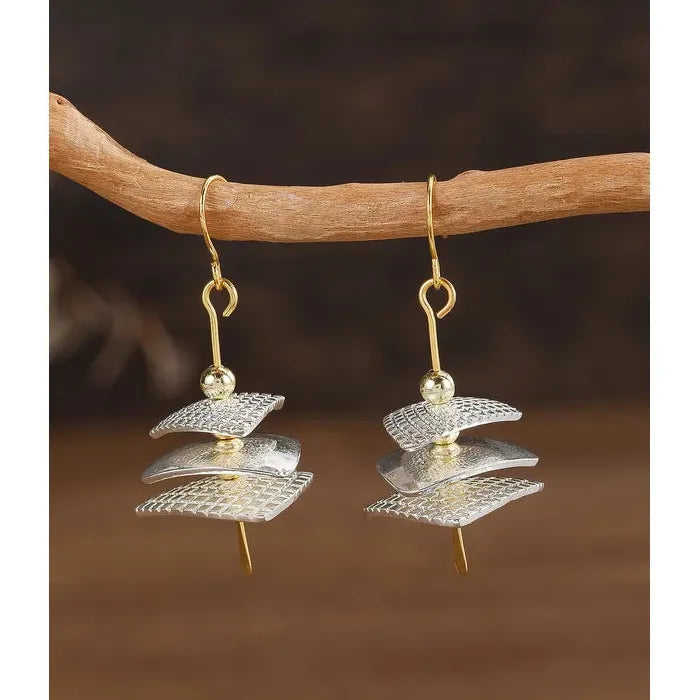 Ethnic Style Layered Square Long Pendant Earrings Two Tone Shell Zinc Alloy Women