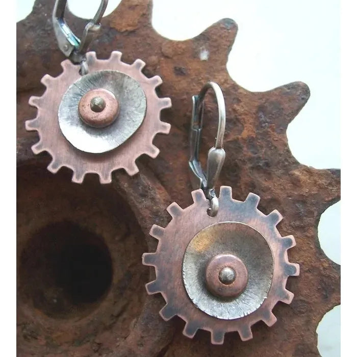 Vintage Silver Gear Drop Earrings for Women Zinc Alloy Dangle Jewelry