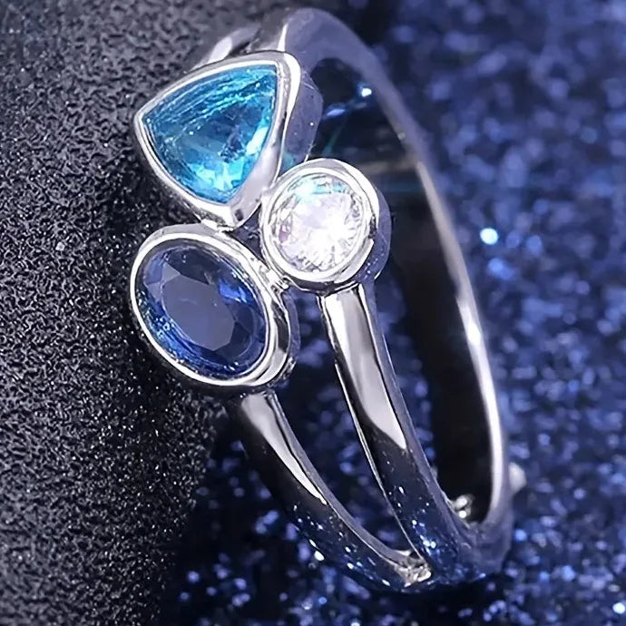 Fashionable European American Irregular Three-Color Stone Zinc Alloy Date Ring for Women