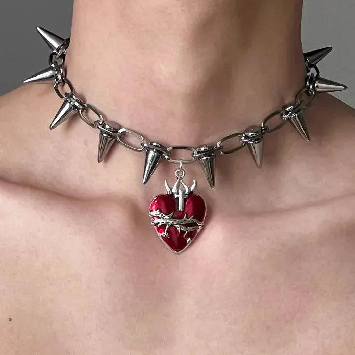 Punk Metal Thorn Rivet Choker Necklace Unisex Gothic Y2K Chain Jewelry