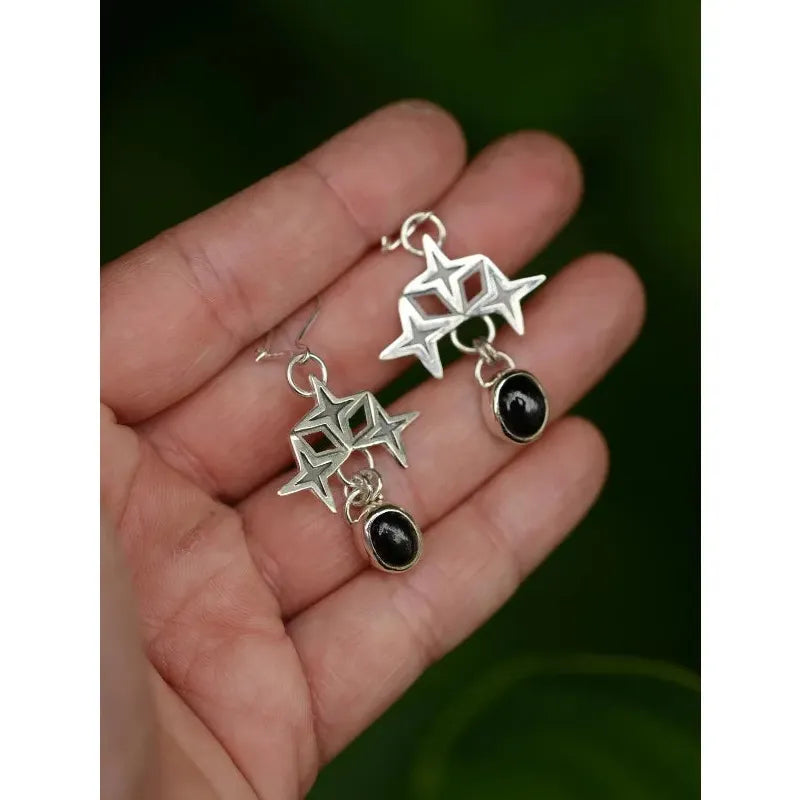 Vintage Bohemian Copper Metal Geometric Pendant Long Drop Earrings for Women